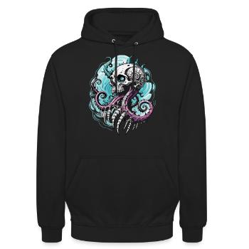 Oktopus Skull / Totenkopf Tintenfisch Krake FS0032 - Unisex Hoodie - Schwarz - Vorne - Alina (178cm) & Michal (187cm)