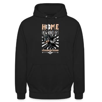 Zuhause - Litauische Bracke - Unisex Hoodie - Schwarz - Vorne - Alina (178cm) & Michal (187cm)