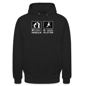 Amateur de parkour Mon problème Mon pictogramme Papa Maman - Sweat-shirt à capuche unisexe - noir - Devant - Alina (178cm) & Michal (187cm)