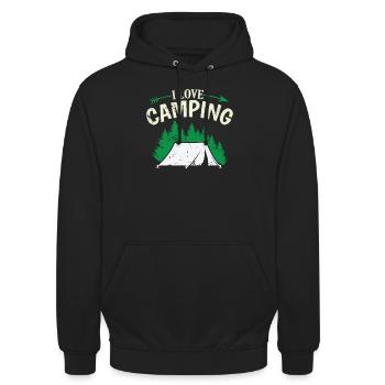 I love Camping mit Zelt im Wald - Unisex Hoodie - Schwarz - Vorne - Alina (178cm) & Michal (187cm)