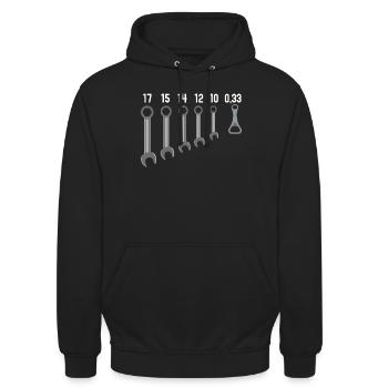 Apéro Bricolo Clé Humor Garage Homme - Unisex Hoodie - Schwarz - Vorne - Alina (178cm) & Michal (187cm)