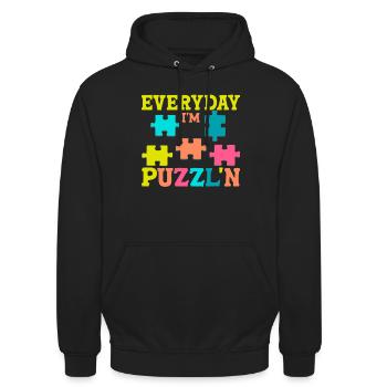 Jigsaw Puzzle Piece Puzzle Lover - Unisex Hoodie - black - Front - Alina (178cm) & Michal (187cm)