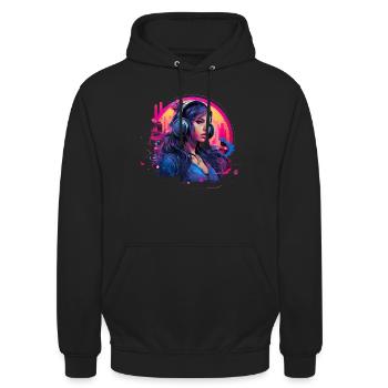 Retro DJ Party Mix für Frauen für einen DJ - Unisex Hoodie - Schwarz - Vorne - Alina (178cm) & Michal (187cm)