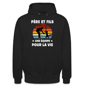 Vater und Sohn Vintage Retro Sonnenuntergang Papa Geschenk Vater - Unisex Hoodie - Schwarz - Vorne - Alina (178cm) & Michal (187cm)