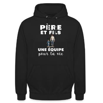Père fils équipe pour la vie papa fête des pères - Sweat-shirt à capuche unisexe - noir - Devant - Alina (178cm) & Michal (187cm)