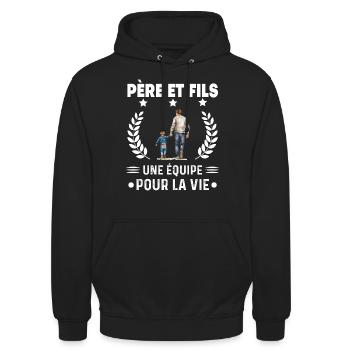 papa père et fils équipe duo homme fête des pères - Sweat-shirt à capuche unisexe - noir - Devant - Alina (178cm) & Michal (187cm)