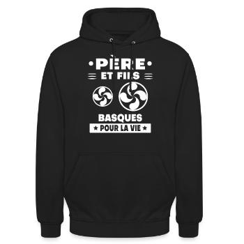 Vater und Sohn baskischer Vater - Unisex Hoodie - Schwarz - Vorne - Alina (178cm) & Michal (187cm)