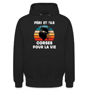 Father and son vintage Corsican dad Corsica - Unisex Hoodie - black - Front - Alina (178cm) & Michal (187cm)