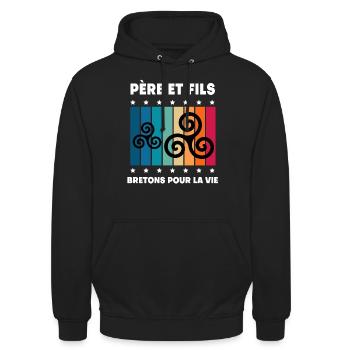 père et fils papa breton vintage bretagne - Sweat-shirt à capuche unisexe - noir - Devant - Alina (178cm) & Michal (187cm)