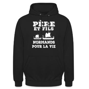 père et fils équipe normand normandie - Sweat-shirt à capuche unisexe - noir - Devant - Alina (178cm) & Michal (187cm)