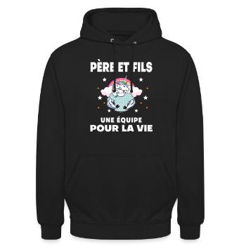 Unicorn father and son duo man team for life - Unisex Hoodie - black - Front - Alina (178cm) & Michal (187cm)