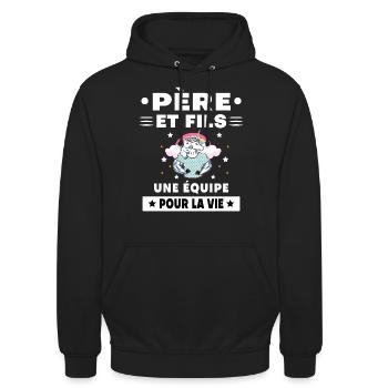 Vater und Sohn Einhorn Duo Mann Geschenk Papa - Unisex Hoodie - Schwarz - Vorne - Alina (178cm) & Michal (187cm)
