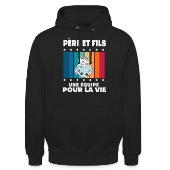 père et fils licorne homme vintage cadeau papa - Sweat-shirt à capuche unisexe - noir - Devant - Alina (178cm) & Michal (187cm)