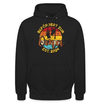 Baby Oma Befördert zur Oma 2024 Enkelkind Geschenk - Unisex Hoodie - Schwarz - Vorne - Alina (178cm) & Michal (187cm)