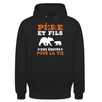Vater und Sohn Bär, ein Team fürs Leben, Papa - Unisex Hoodie - Schwarz - Vorne - Alina (178cm) & Michal (187cm)