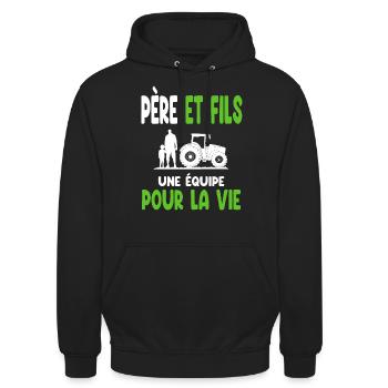 Farmer father and son team for life life - Unisex Hoodie - black - Front - Alina (178cm) & Michal (187cm)