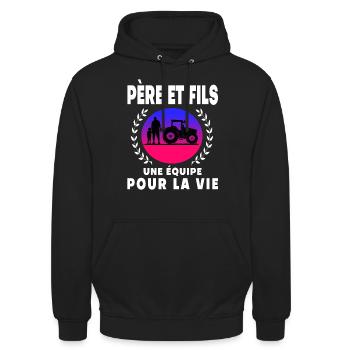 Vater Sohn Retro Vintage Bauer - Unisex Hoodie - Schwarz - Vorne - Alina (178cm) & Michal (187cm)