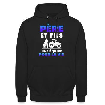 father son farmer team for life duo man - Unisex Hoodie - black - Front - Alina (178cm) & Michal (187cm)
