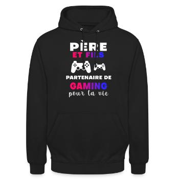Gaming Vater und Sohn Gamer Papa - Unisex Hoodie - Schwarz - Vorne - Alina (178cm) & Michal (187cm)