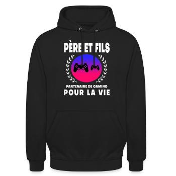 Vater Sohn Retro Retro Gaming Papa - Unisex Hoodie - Schwarz - Vorne - Alina (178cm) & Michal (187cm)