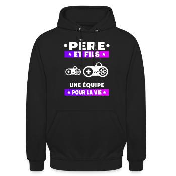 Vater und Sohn Gamer Duo Mann Team Papa Gaming - Unisex Hoodie - Schwarz - Vorne - Alina (178cm) & Michal (187cm)