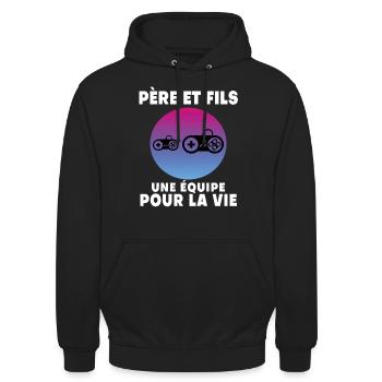 Vater und Sohn Gamer Retro Vintage Mann Papa Gaming - Unisex Hoodie - Schwarz - Vorne - Alina (178cm) & Michal (187cm)
