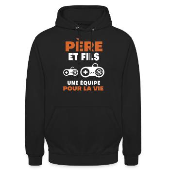 Vater Sohn Gamer Duo Mann Papa Gaming - Unisex Hoodie - Schwarz - Vorne - Alina (178cm) & Michal (187cm)