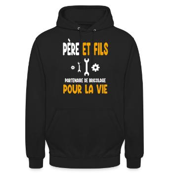 bricolage père et fils partenaire vie papa - Sweat-shirt à capuche unisexe - noir - Devant - Alina (178cm) & Michal (187cm)