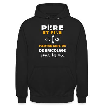 bricolage père et fils papa - Sweat-shirt à capuche unisexe - noir - Devant - Alina (178cm) & Michal (187cm)