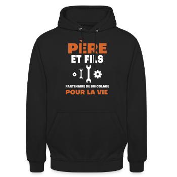 père fils bricolage duo homme papa - Sweat-shirt à capuche unisexe - noir - Devant - Alina (178cm) & Michal (187cm)