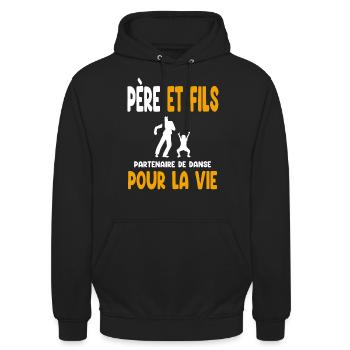 danse père et fils partenaire vie papa - Sweat-shirt à capuche unisexe - noir - Devant - Alina (178cm) & Michal (187cm)