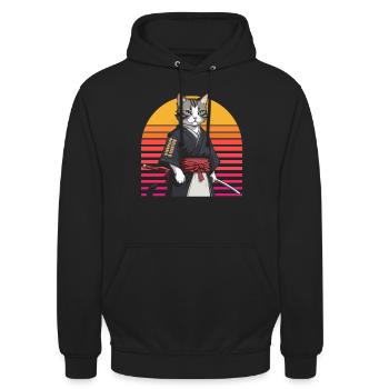 Japanese Samurai Cat Warrior Retro Ninja - Unisex Hoodie - black - Front - Alina (178cm) & Michal (187cm)
