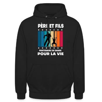 Father and Son Dancing Vintage Man Dad - Unisex Hoodie - black - Front - Alina (178cm) & Michal (187cm)