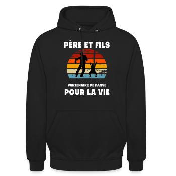 père et fils danse vintage rétro sunset papa - Sweat-shirt à capuche unisexe - noir - Devant - Alina (178cm) & Michal (187cm)