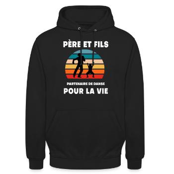 père et fils danse vintage rétro papa - Sweat-shirt à capuche unisexe - noir - Devant - Alina (178cm) & Michal (187cm)