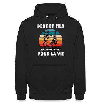 Vater und Sohn Motorrad Vintage Retro Biker Papa - Unisex Hoodie - Schwarz - Vorne - Alina (178cm) & Michal (187cm)