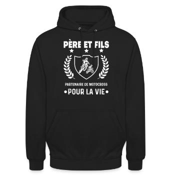 motocross père et fils partenaire duo homme motard - Sweat-shirt à capuche unisexe - noir - Devant - Alina (178cm) & Michal (187cm)