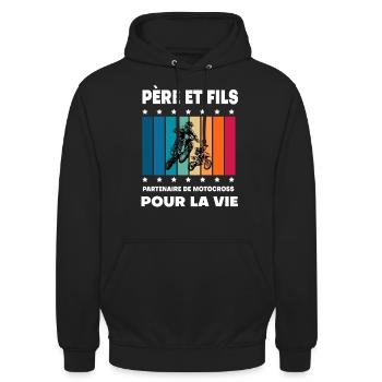 Father and Son Vintage Motocross Man Biker - Unisex Hoodie - black - Front - Alina (178cm) & Michal (187cm)