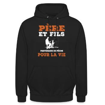 Father and Son Fishing Partner Life Dad Fisherman - Unisex Hoodie - black - Front - Alina (178cm) & Michal (187cm)