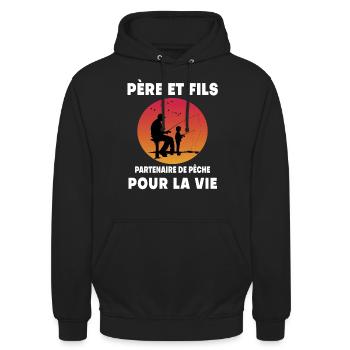 père et fils pêche rétro vintage papa pêcheur - Sweat-shirt à capuche unisexe - noir - Devant - Alina (178cm) & Michal (187cm)