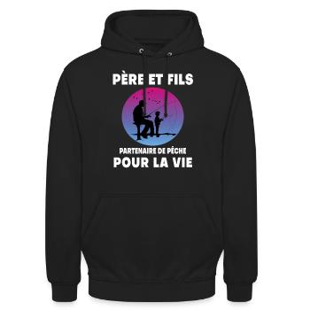 père et fils pêche rétro vintage homme papa - Sweat-shirt à capuche unisexe - noir - Devant - Alina (178cm) & Michal (187cm)