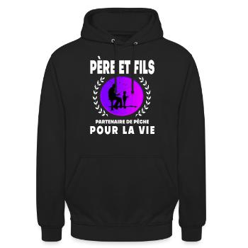 père fils pêche vintage rétro sunset papa pêcheur - Sweat-shirt à capuche unisexe - noir - Devant - Alina (178cm) & Michal (187cm)