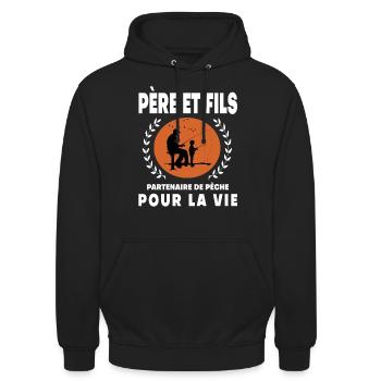 père fils pêche vintage rétro papa pêcheur - Sweat-shirt à capuche unisexe - noir - Devant - Alina (178cm) & Michal (187cm)