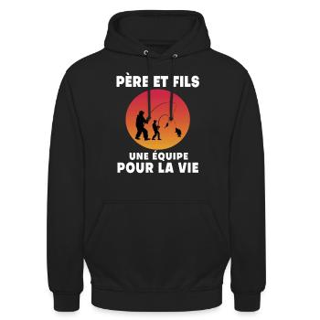 père et fils pêche rétro vintage papa pêcheur - Sweat-shirt à capuche unisexe - noir - Devant - Alina (178cm) & Michal (187cm)