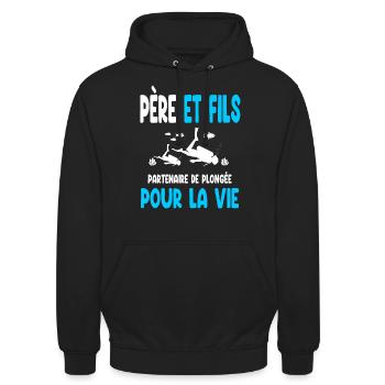 plongée père et fils partenaire vie papa plongeur - Sweat-shirt à capuche unisexe - noir - Devant - Alina (178cm) & Michal (187cm)