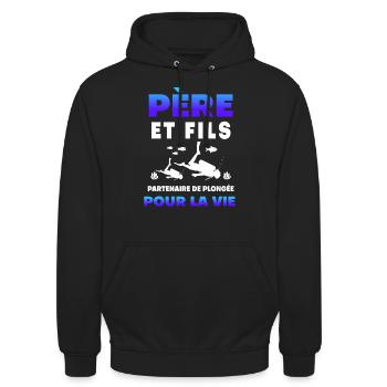 père fils plongée partenaire duo papa plongeur - Sweat-shirt à capuche unisexe - noir - Devant - Alina (178cm) & Michal (187cm)