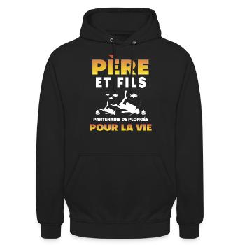 père fils plongée partenaire vie papa plongeur - Sweat-shirt à capuche unisexe - noir - Devant - Alina (178cm) & Michal (187cm)