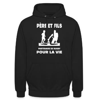 Rugby father and son duo man partner dad - Unisex Hoodie - black - Front - Alina (178cm) & Michal (187cm)