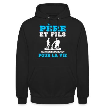 father and son rugby partner duo man dad - Unisex Hoodie - black - Front - Alina (178cm) & Michal (187cm)