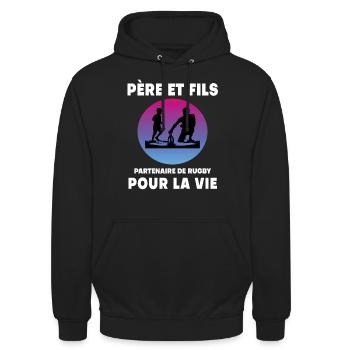 Father and Son Rugby Retro Vintage Man Dad - Unisex Hoodie - black - Front - Alina (178cm) & Michal (187cm)